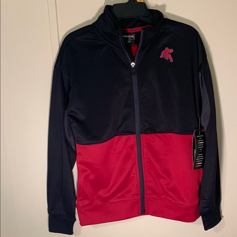 And1 Black & Red Boys warm-Up Jacket Size Med (8) & Large (10-12) NEW Zip Front